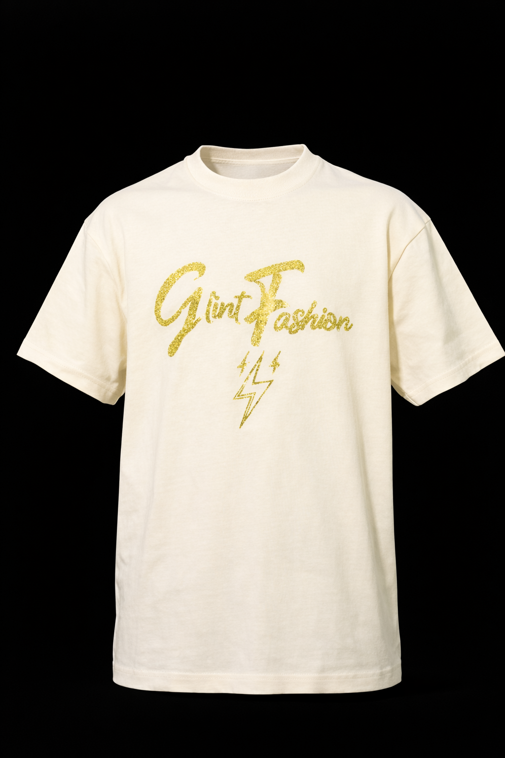 Cream Glint Fashion Rhinestone Round Neck (Short Sleeve)